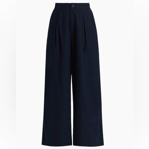 Jenni Kayne Silk Relaxed Wide Leg High Rise Crop Trouser Pant Women 6 NWT Navy